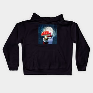 Amanita Muscaria the Red Mushroom with White Spots is Santa Claus's High Flying Reindeer on a Dark Background Kids Hoodie